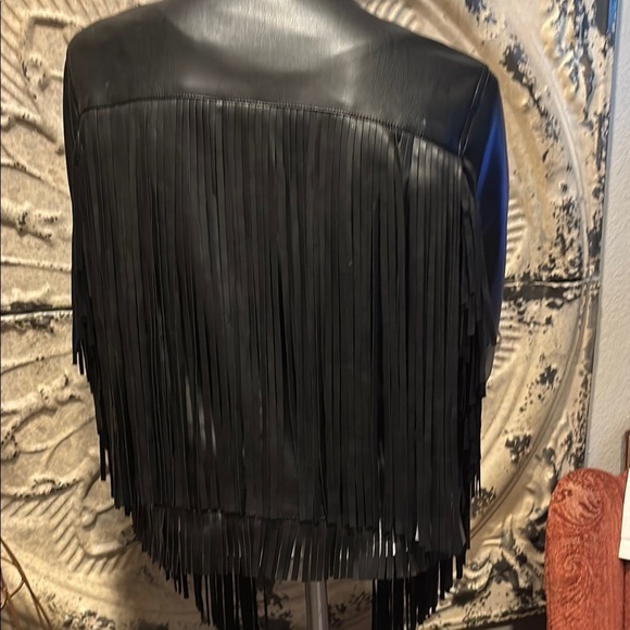 Adore Black Fringe Leather Jacket - Picture 3 of 16